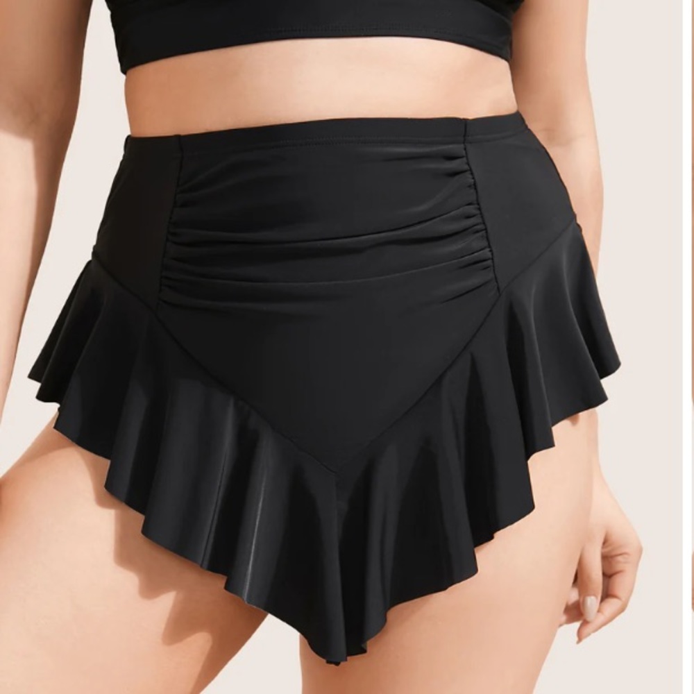 Bloomchic Ruffle Trim Ruched Front Swim Bottom